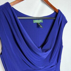 Lauren Ralph Lauren Cowl Neck Sheath Dress Blue Purple Size 6 Office Cocktail